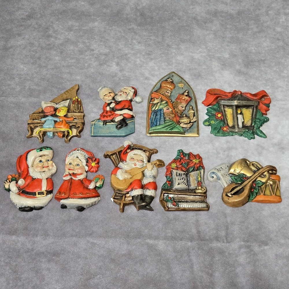 Ceramic Christmas Ornaments Vintage 1980s Hand painted Set of 9